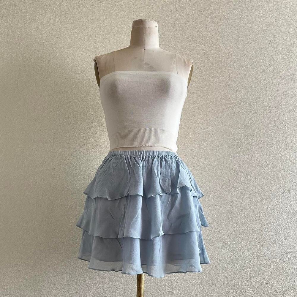 handmade light blue silk fairy tiered mini skirt